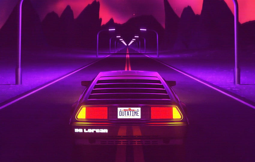 รถยนต์, ดนตรี, เครื่องจักร, สไตล์, พื้นหลัง, กลับสู่อนาคต, DeLorean DMC 12, ศิลปะ, 80s, สไตล์, DeLorean, DMC 12, Neon, ประกอบ, Back To The Future, Science Fiction For , Section рендеринг, Back To The Future รถ วอลล์เปเปอร์ HD