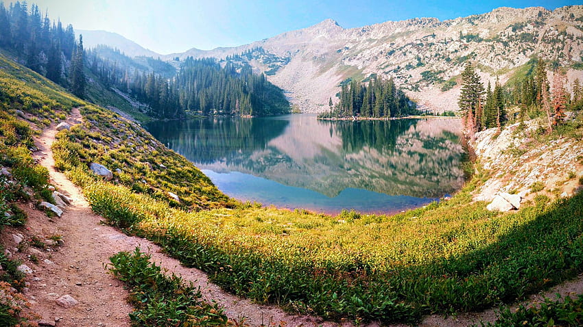 Red Pine Lake, Salt Lake Valley, Utah, landscape, trees, mountains, rocks, usa HD wallpaper