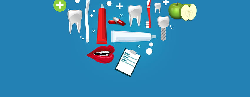 Concepto de cuidado bucal: productos de higiene bucal fondo de pantalla