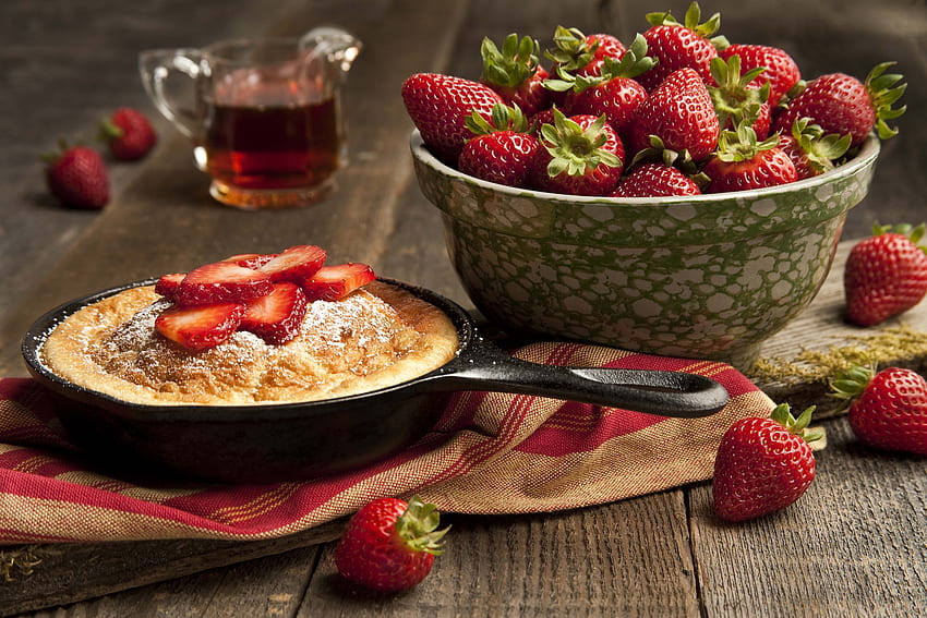 Food, Strawberry, Powder, Berry, Plate, Pie HD wallpaper