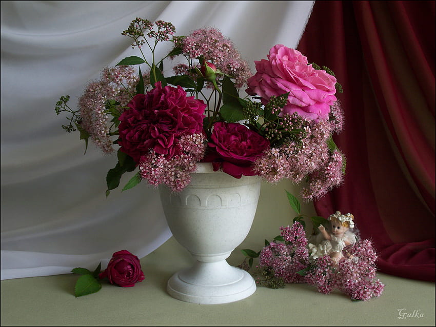 натюрморт, букет, графика, рози, елегантно, ваза, красиво, хубаво, роза, цвете, готино, цветя, , хармония HD тапет