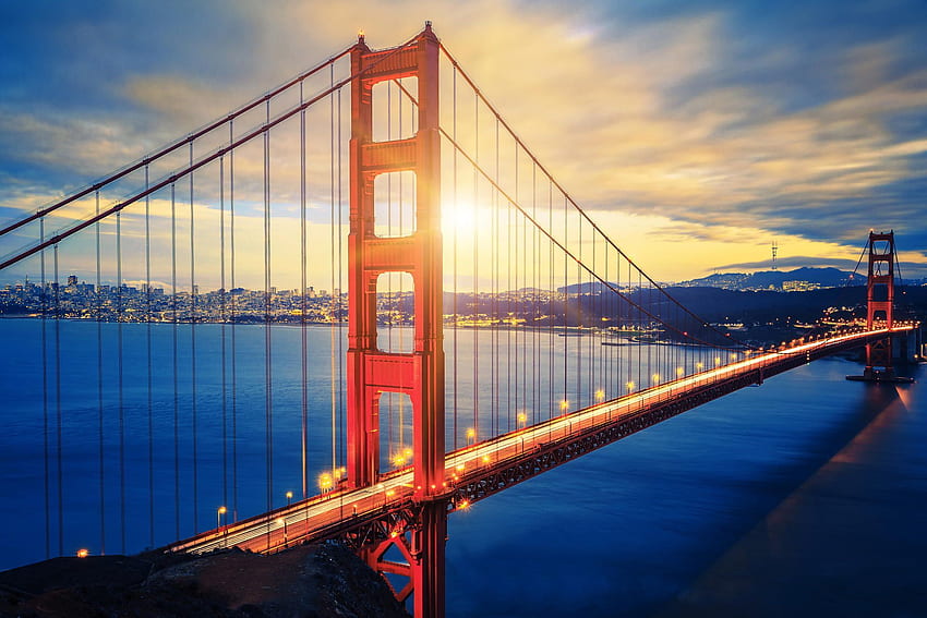 Célèbre Golden Gate Bridge au lever du soleil, Golden Gate Fond d'écran HD