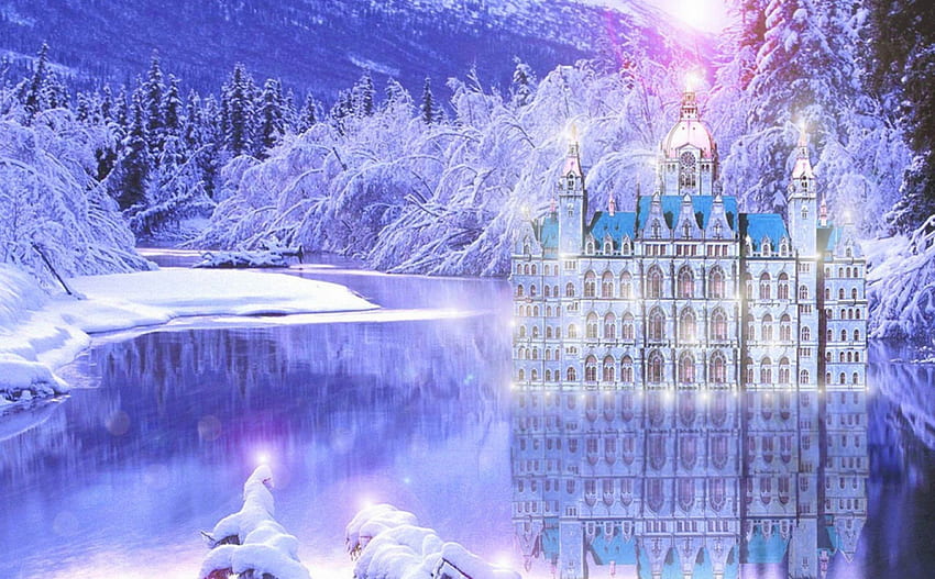 'Wonderful in Wonderland', winter, graphy, silent, winter holidays, wonderful, sparkles, reflections, shining, scenery, snow, bright, wonderland, castle, frozen, attractions in dreams, miracle, forests, beautiful, seasons, creative pre-made, love four seasons, christmas, cool, nature, xmas and new year HD wallpaper