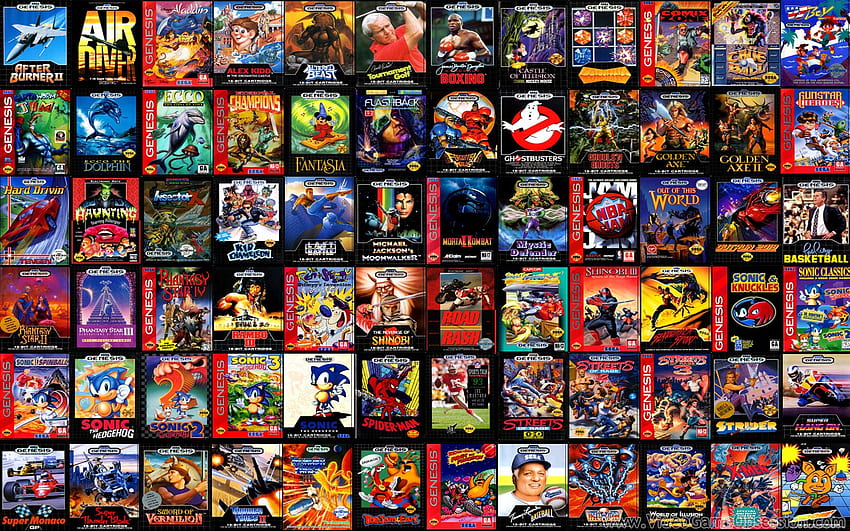 ビデオ ゲームの古典的な背景のコラージュ - セガ ジェネシス ゲームのコラージュ - -、レトロなビデオ ゲーム 高画質の壁紙