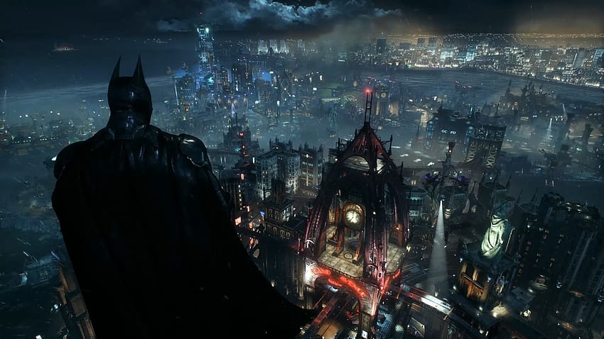 Batman Arkham Knight - Surplombant Gotham depuis la tour Wayne en direct Fond d'écran HD