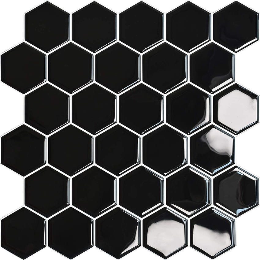 VANCORE 3D モザイク 六角形 剥がして貼る バックスプラッシュ スティック バスルーム キッチン 壁 タイル バックスプラッシュ 自己粘着 (4シート、ブラック) : ホーム&キッチン、ブラックとホワイトの六角形 HD電話の壁紙