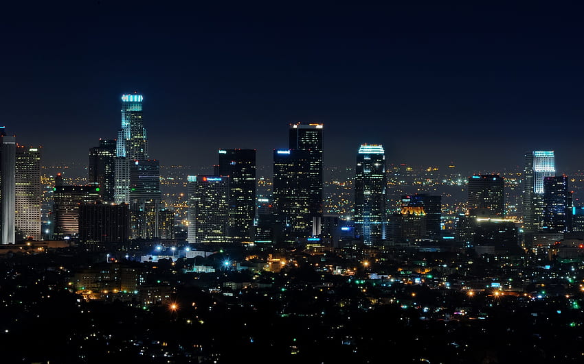 LA、夜、夕暮れ、建築、高層ビル、グラフィック、モダン、夕暮れ 高画質の壁紙