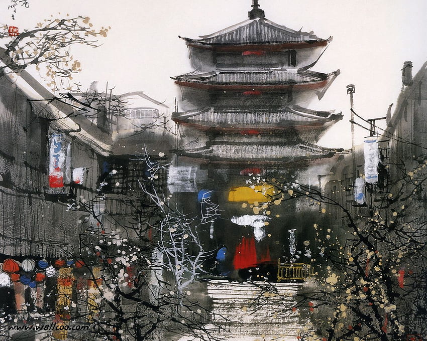 Moderne chinesische Malerei: Chinesische Pinselmalerei - chinesische Tuschemalerei, japanische Tuschemalerei HD-Hintergrundbild