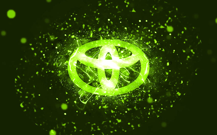 Toyota lime logo, , lime neon lights, creative, lime abstract background, Toyota logo, cars brands, Toyota HD wallpaper