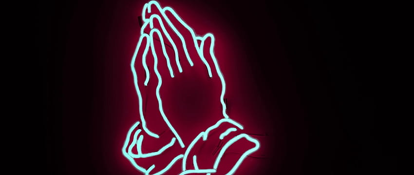 neon, hands, prayer. wall. Dark, Praying HD wallpaper