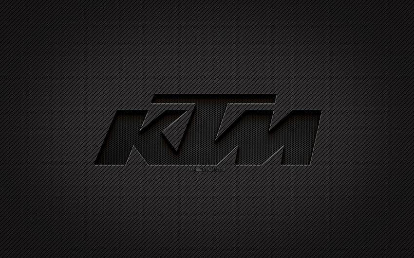 KTM carbon logo, grunge art, fundo de carbono, criativo, KTM black logo, marcas, KTM logo, KTM papel de parede HD