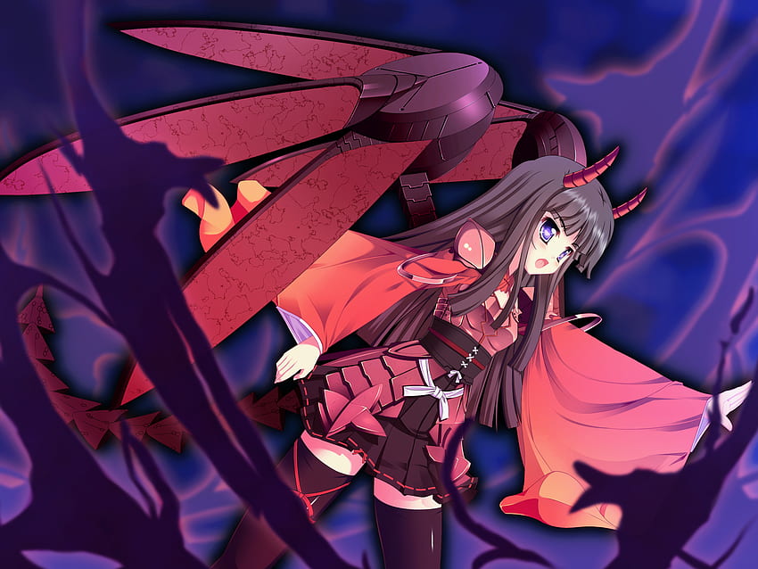 Natsumiya Yuzu, wings, horns, long hair, demon HD wallpaper
