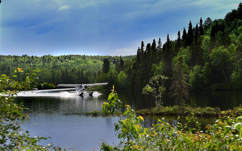 Wasserflugzeug im See, Wasserflugzeug, Wald, See, Kanada HD-Hintergrundbild