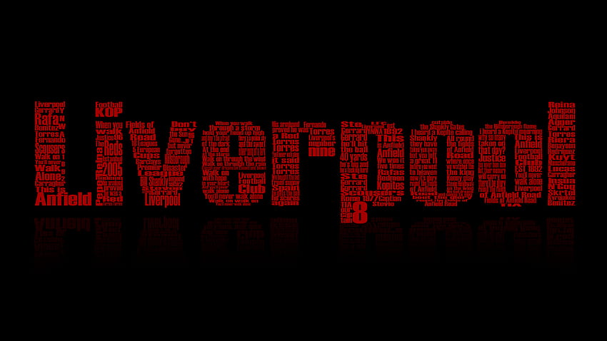 Liverpool, texte, rouge, Police de caractère, noir, obscurité, graphique, conception graphique, pièce, logo, marque, 1366X768 Fond d'écran HD