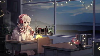 stickyrail868 Anime girl DJ Listening to Music and reading a book