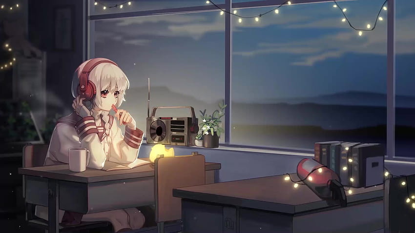 Dziewczyna z anime słucha radia na żywo, dziewczyna z anime słucha muzyki Tapeta HD