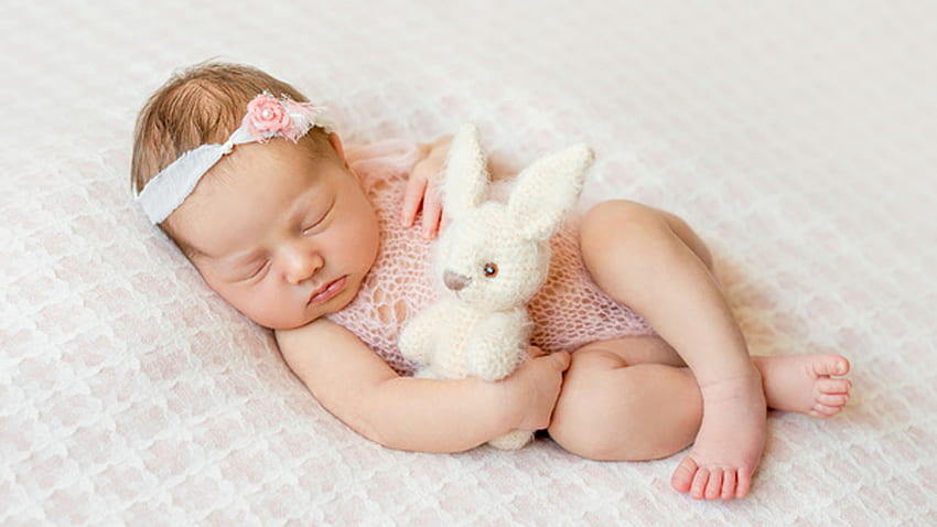 Cute Child Baby Is Sleeping Holding A Rabbit Toy Cute HD wallpaper