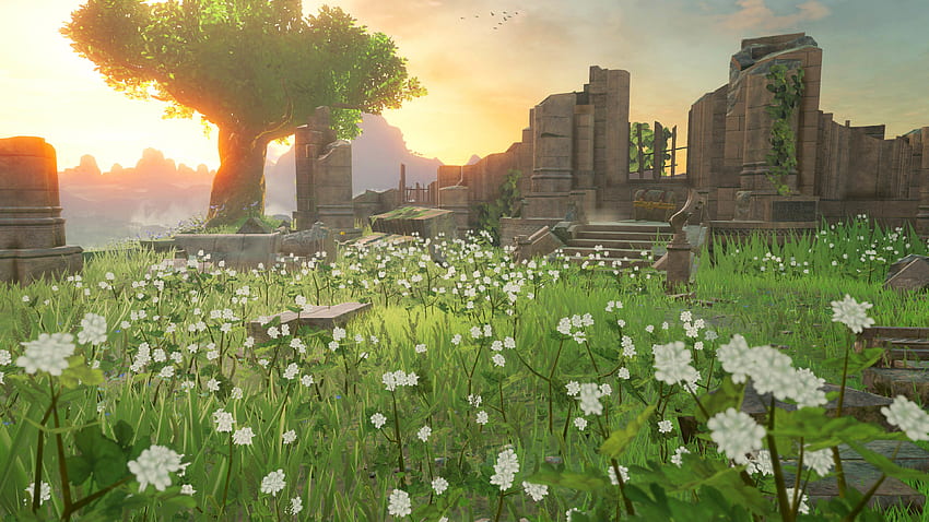 Campo de flores e ruínas antigas - The Legend of Zelda: Breath of the Wild papel de parede HD