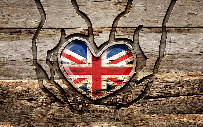 I love United Kingdom, , wooden carving hands, Day of United Kingdom, Flag of United Kingdom, creative, United Kingdom flag, British flag, United Kingdom flag in hand, Take care United Kingdom, wood carving, Europe, United Kingdom HD wallpaper