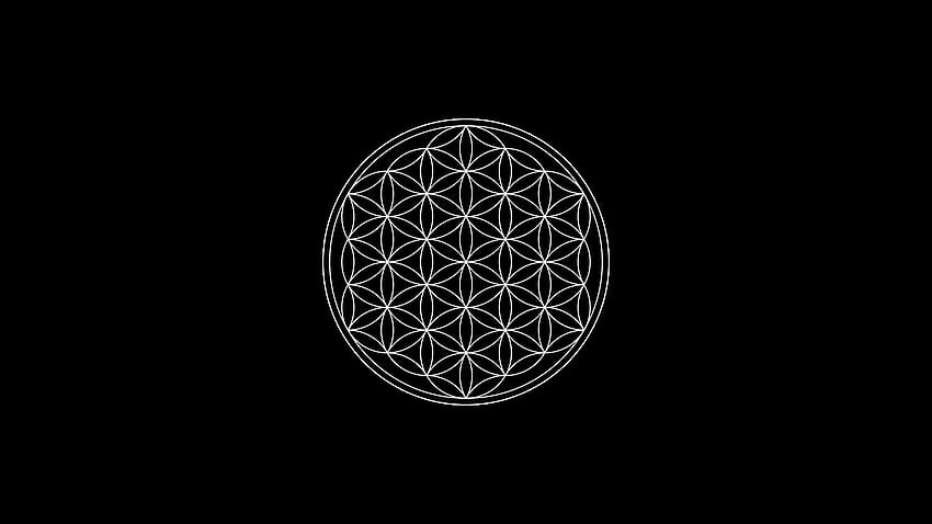 Общ черен фон минимализъм кръг символи свещена геометрия Цветето на живота HD тапет