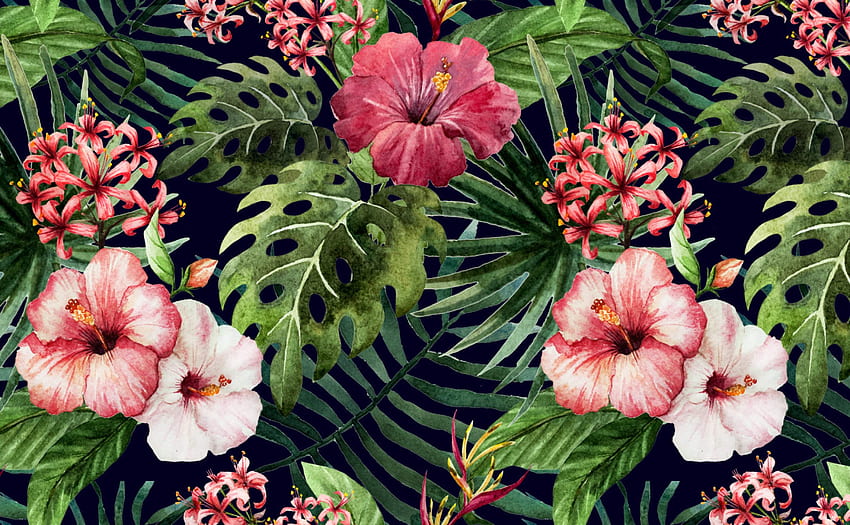 Hibiscus & Philodendron for Walls HD wallpaper