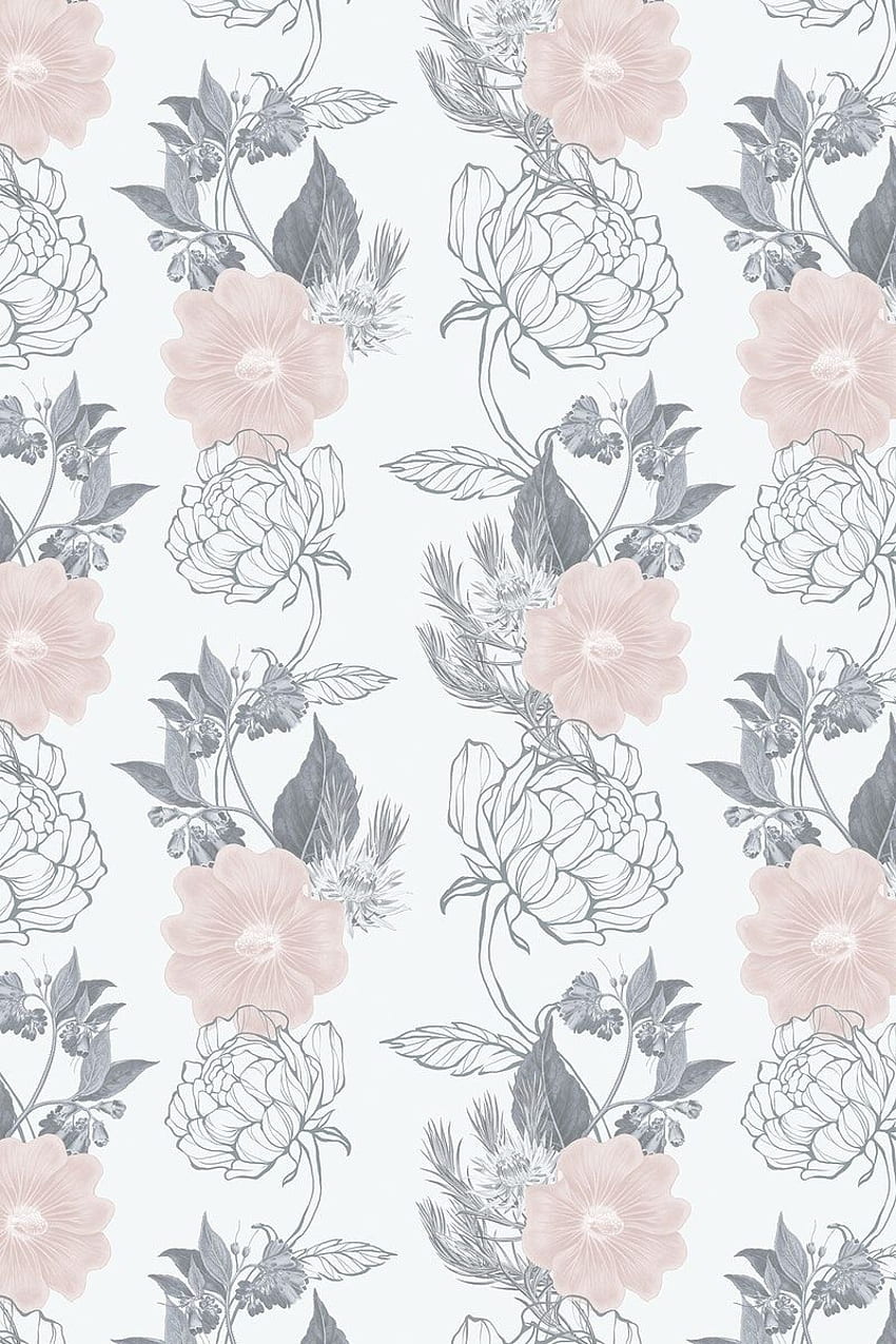 Hand drawn dull pink and gray flower pattern on an off white background. premium / eyeey. Background patterns, Grey flowers, Vector flowers HD phone wallpaper
