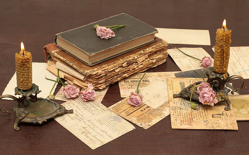 Flowers, Books, , , Old, Table, Ancient HD wallpaper