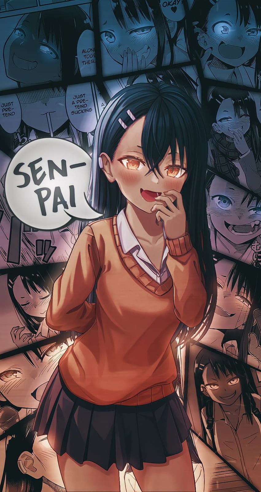 Nagatoro, sztuka, wyraz twarzy, Anime, Anime girl, senpai, Manga Tapeta na telefon HD