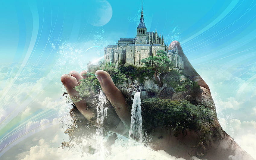 le, Mont, Saint michel, Castle, French, France, Saint, Michel, Monastery, Church, Abbey, Cathedral, Waterfall, Fantasy, Island / และ Mobile Background วอลล์เปเปอร์ HD