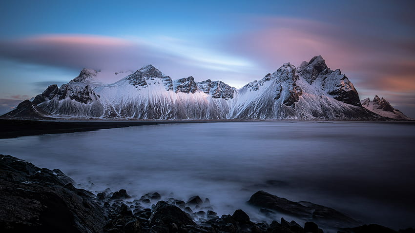 Montagnes d'Islande, côte, nature, soirée Fond d'écran HD