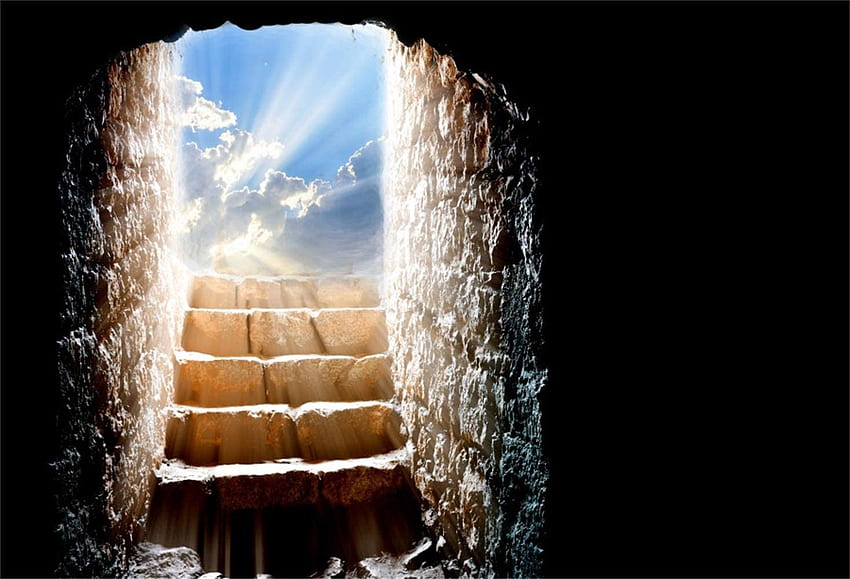Laeacco .5ft Easter Resurrection Backdrop Vinyl Jesus Christ Rebirth Empty Tomb Light Rays from The Clouds Scene Background Christian Belief Trinity Church Activities Mural : Camera & HD wallpaper