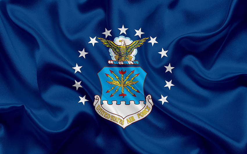 Fuerza Aérea de los Estados Unidos, bandera, escudo de armas, Fuerza Aérea de los Estados Unidos, bandera de seda con resolución. Alta calidad, logotipo de la Fuerza Aérea de EE. UU. fondo de pantalla