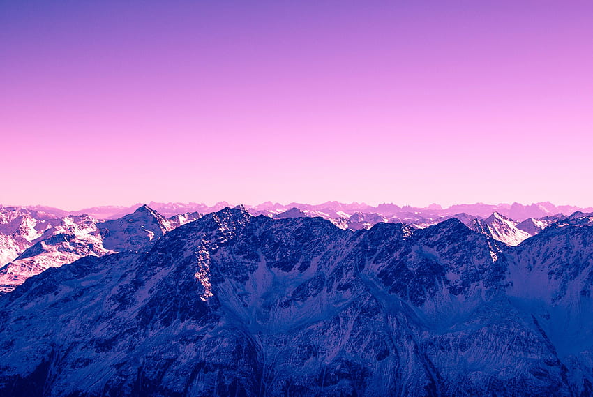 a pink hued sky over tall snow capped mountains in austriapink sky, Snow-Covered Mountains HD wallpaper