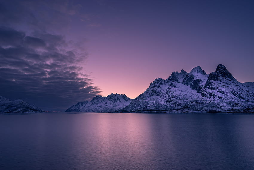 Mountains, horizon, archipelago, sea, sunset HD wallpaper