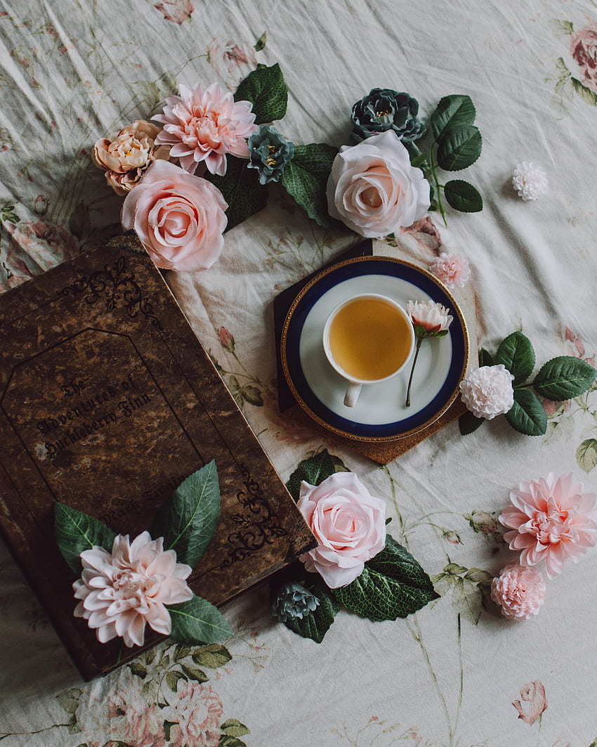 Flowers, Still Life, Cup, Book, Tea HD phone wallpaper