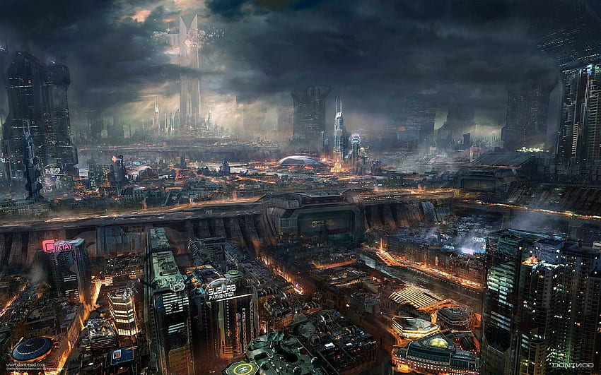 Future city in chaos : HD wallpaper