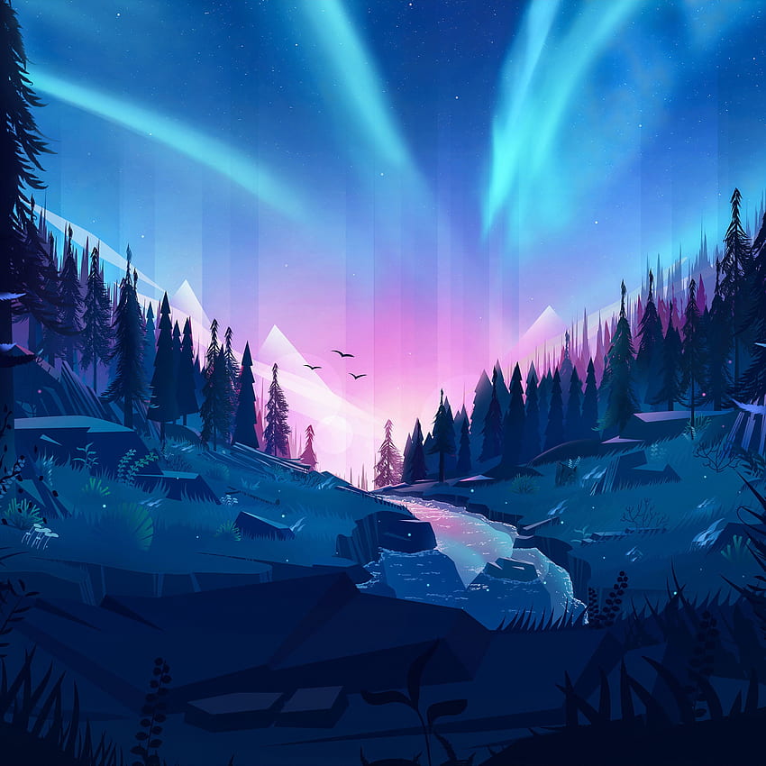Auroral Forest Illustration iPad Pro Retina, 2932x2932 HD phone wallpaper