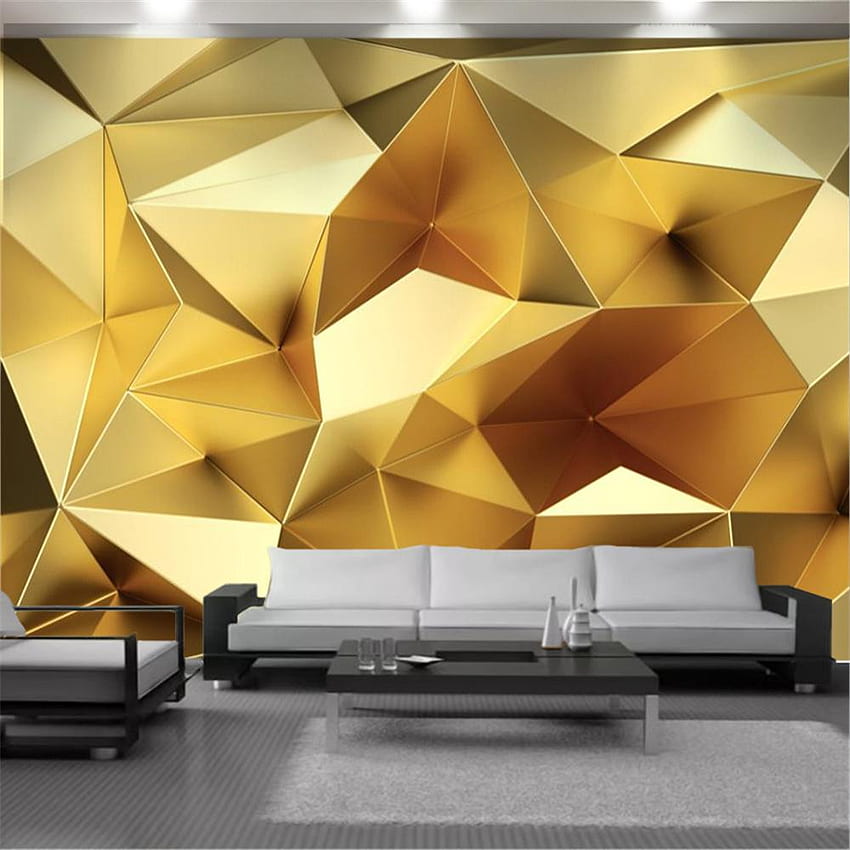 Polígono geométrico dourado luxuoso personalizado 3D estéreo europeu Sala de estar quarto decoração de casa Mural de pintura de Yunlin888, $ 10,2, ouro 3D Papel de parede de celular HD