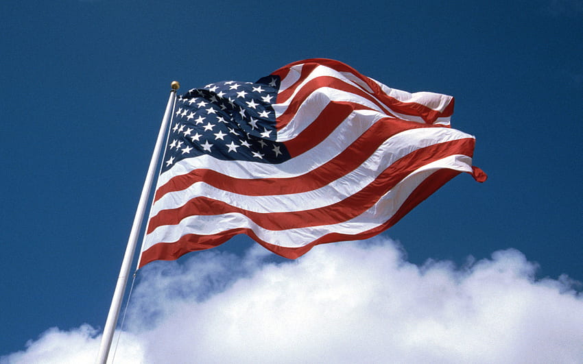 USA flag on flagpole, blue sky, American flag, USA, national symbol, USA flag, flagpole for with resolution . High Quality HD wallpaper