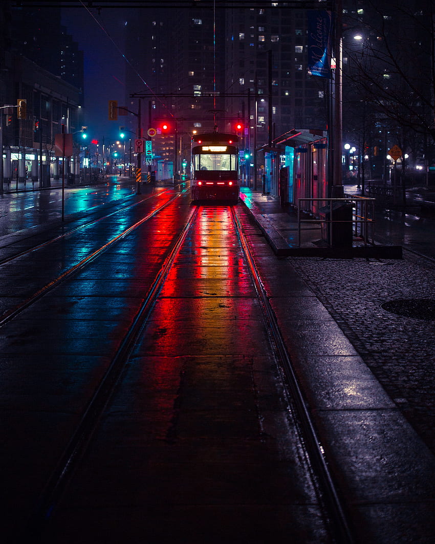 Cities, City, Illumination, Evening, Lighting, Stop, Trolleybus HD phone wallpaper