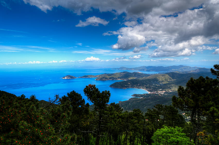 paisagem, natureza, montanhas, mar, Itália, vista de cima papel de parede HD