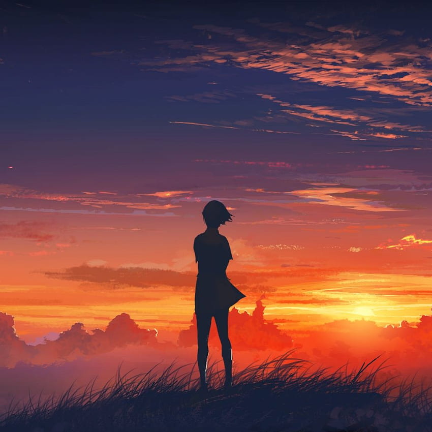 Einsames Mädchen bei Sonnenuntergang iPad. Emo Goth traurig, Lonely Anime Girl HD-Handy-Hintergrundbild