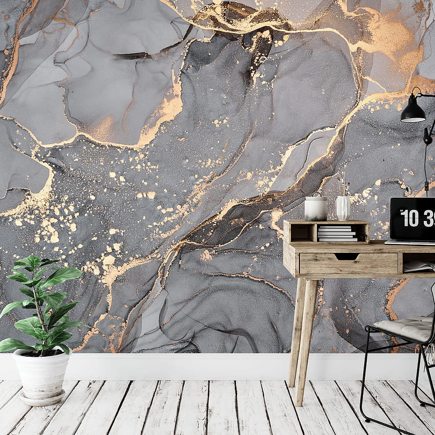 Abstract Modern Art Gray Gold Marble, Alcohol Ink HD phone wallpaper