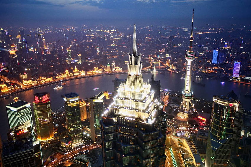 上からの眺め、建物、上海、建築、高層ビル 高画質の壁紙