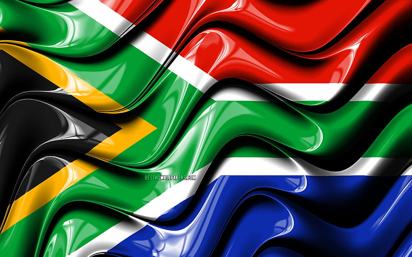 Flaga Republiki Południowej Afryki, Afryka, symbole narodowe, Flaga Republiki Południowej Afryki, sztuka 3D, Republika Południowej Afryki, kraje afrykańskie, Flaga Republiki Południowej Afryki 3D z rozdzielczością. Wysoka jakość, flagi afrykańskie Tapeta HD