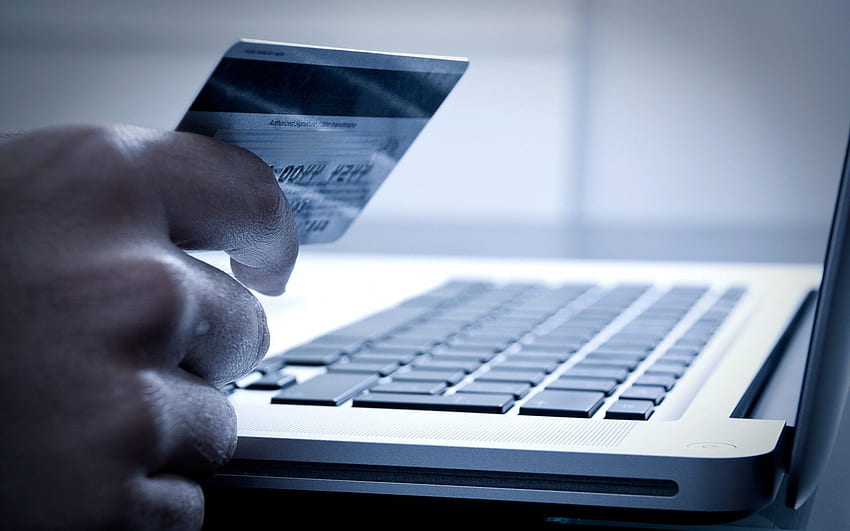 Debit card in hand, money, laptop, online shopping - HD wallpaper