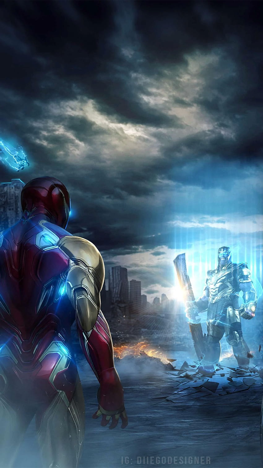 IPhone Thanos kontra Ironman Endgame. Komiksy Marvela, grafiki postaci Marvela, Iron Man, Avengers Endgame Iron Man Tapeta na telefon HD