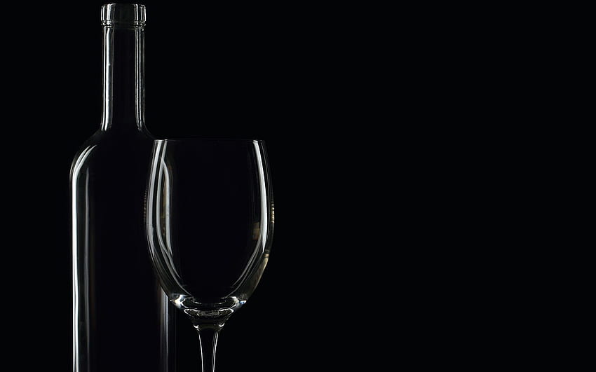 Bottle and glass cup, black background HD wallpaper