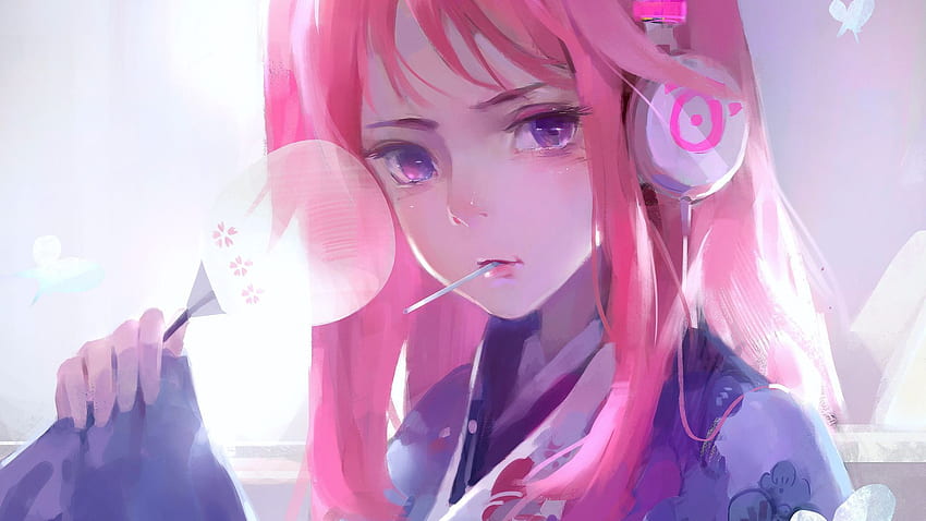 Anime Fille Rose, Ordinateur Portable Anime Rose Fond d'écran HD
