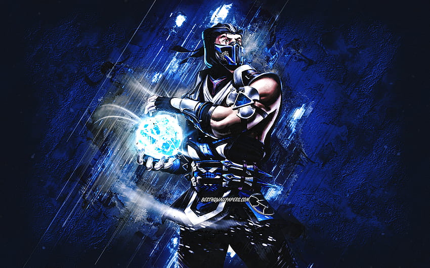Sub-Zero, Mortal Kombat Mobile, Sub-Zero MK Mobile, Mortal Kombat, pedra azul de fundo, Mortal Kombat Mobile personagens, grunge art, Sub-Zero Mortal Kombat papel de parede HD
